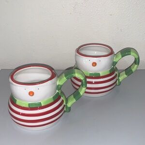 Festive Snowman Mugs - Red and Green